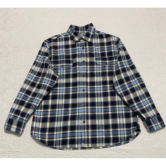 Jachs Flannel Shirt Button Up Men's Size L Blue Plaid Long Sleeve Cotton - Picture 1 of 11